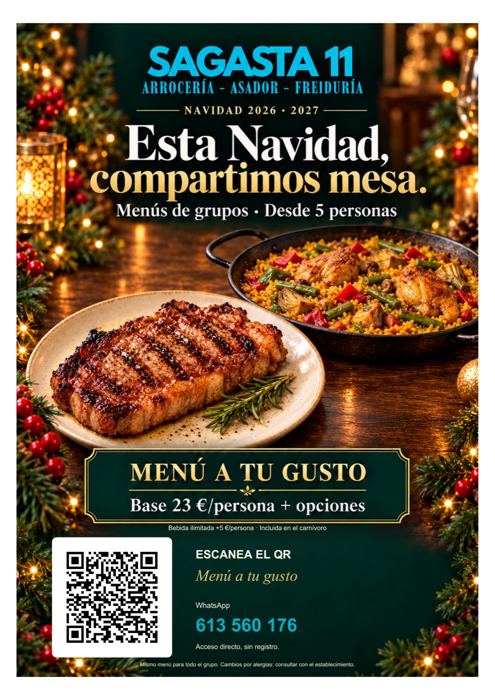 Navidad 2026–2027 en Sagasta 11: menús de grupos desde 5 personas y menú a tu gusto